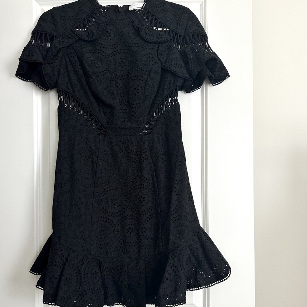 NWT ZIMMERMANN Black Helm Circles Eyelet Short Flutter Sleeve Mini Dress Size S